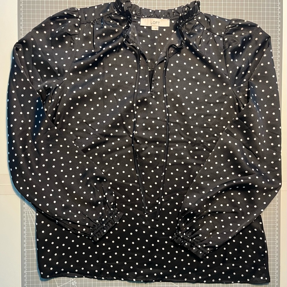 LOFT Elegant Black and White Polka Dot Top